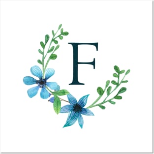 Floral Monogram F Pretty Blue Flowers Posters and Art